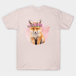 Baby Fox With Floral Crown T-Shirt